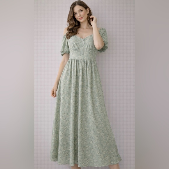 pink and flare Dresses & Skirts - Floral Green flowy cottage dress